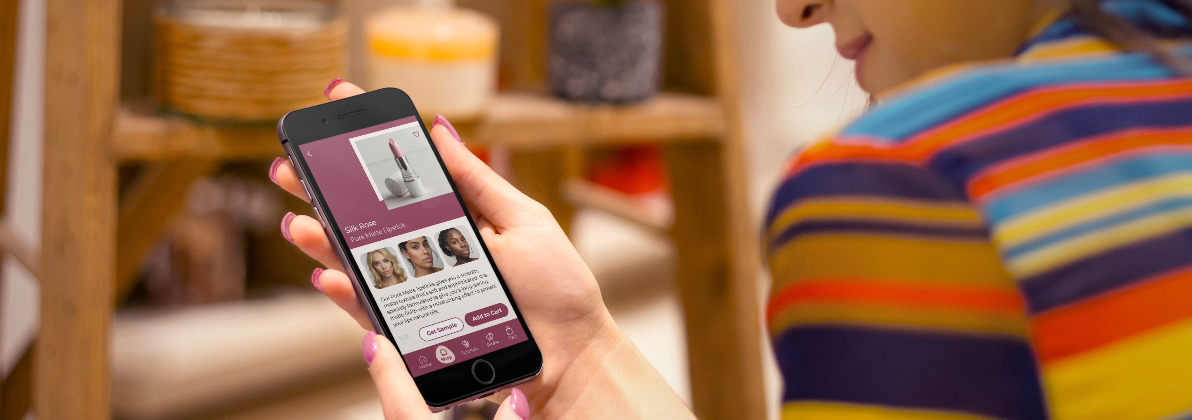 Woman using the Uniquely Yours app while shopping